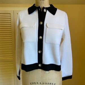 NWT Sezane Betty Sweater Cardigan in Ecru/Black